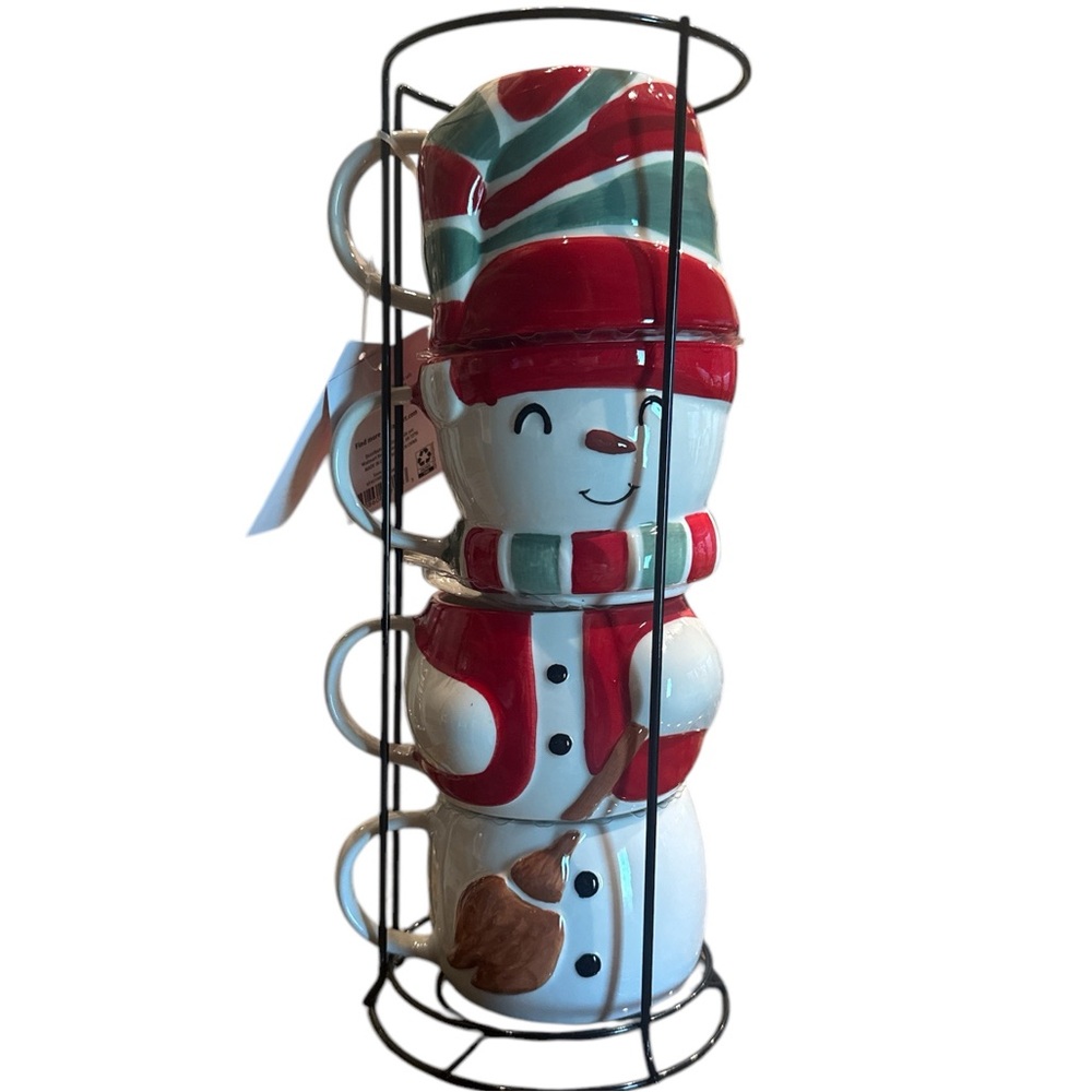 NWT Festive Snowman Holiday 4 Pack Mug Set - Red and Green